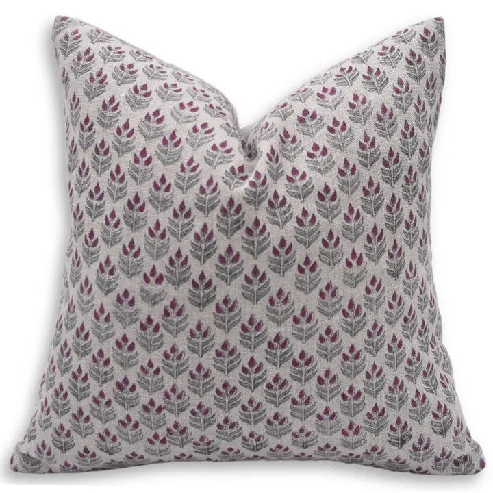 Unique Floral Block Print Thick Linen Pillow Cover - Alia