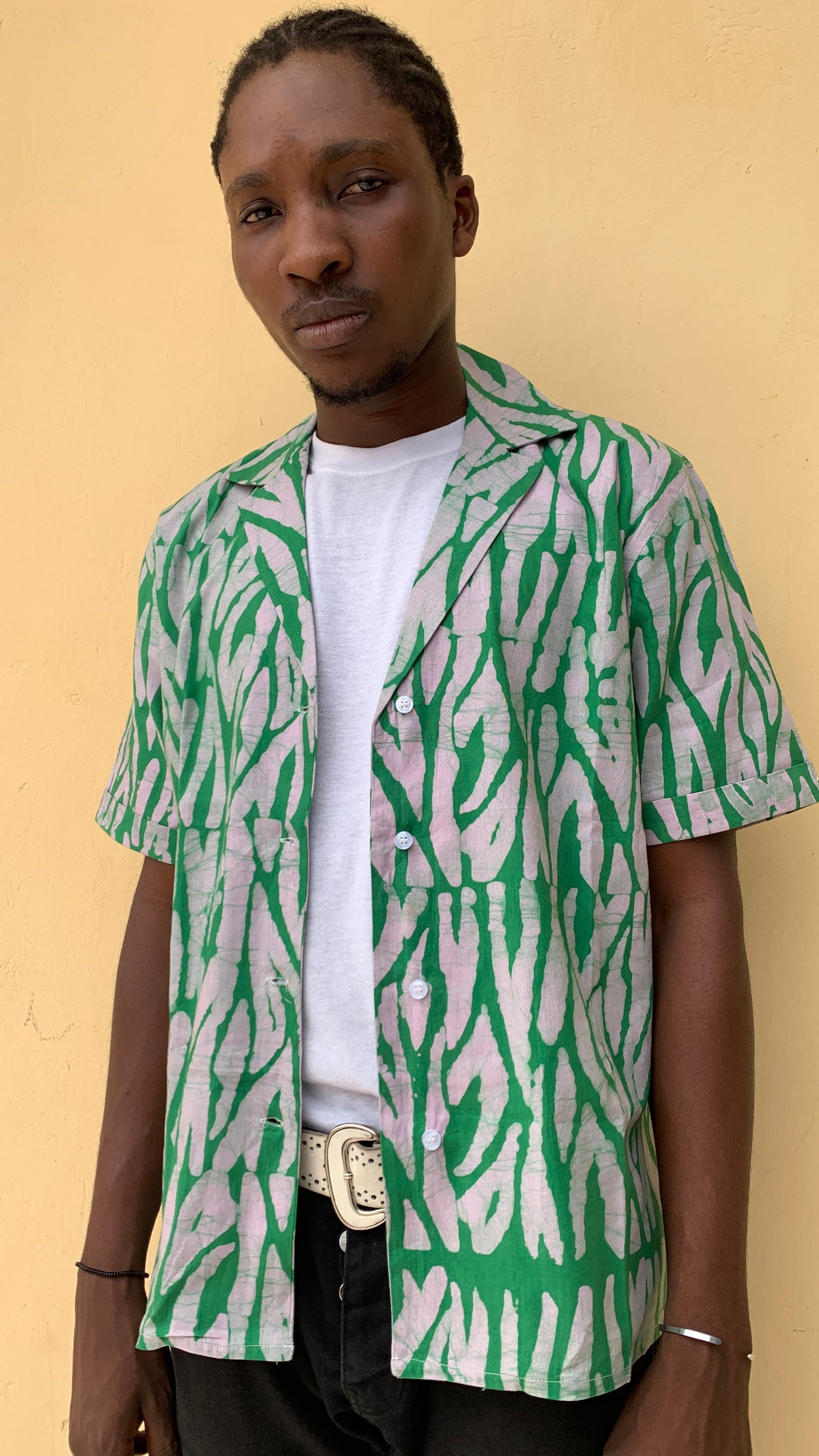 CAPE COAST UNISEX BOWLING SHIRT| TIGER STRIPE| KEY LIME