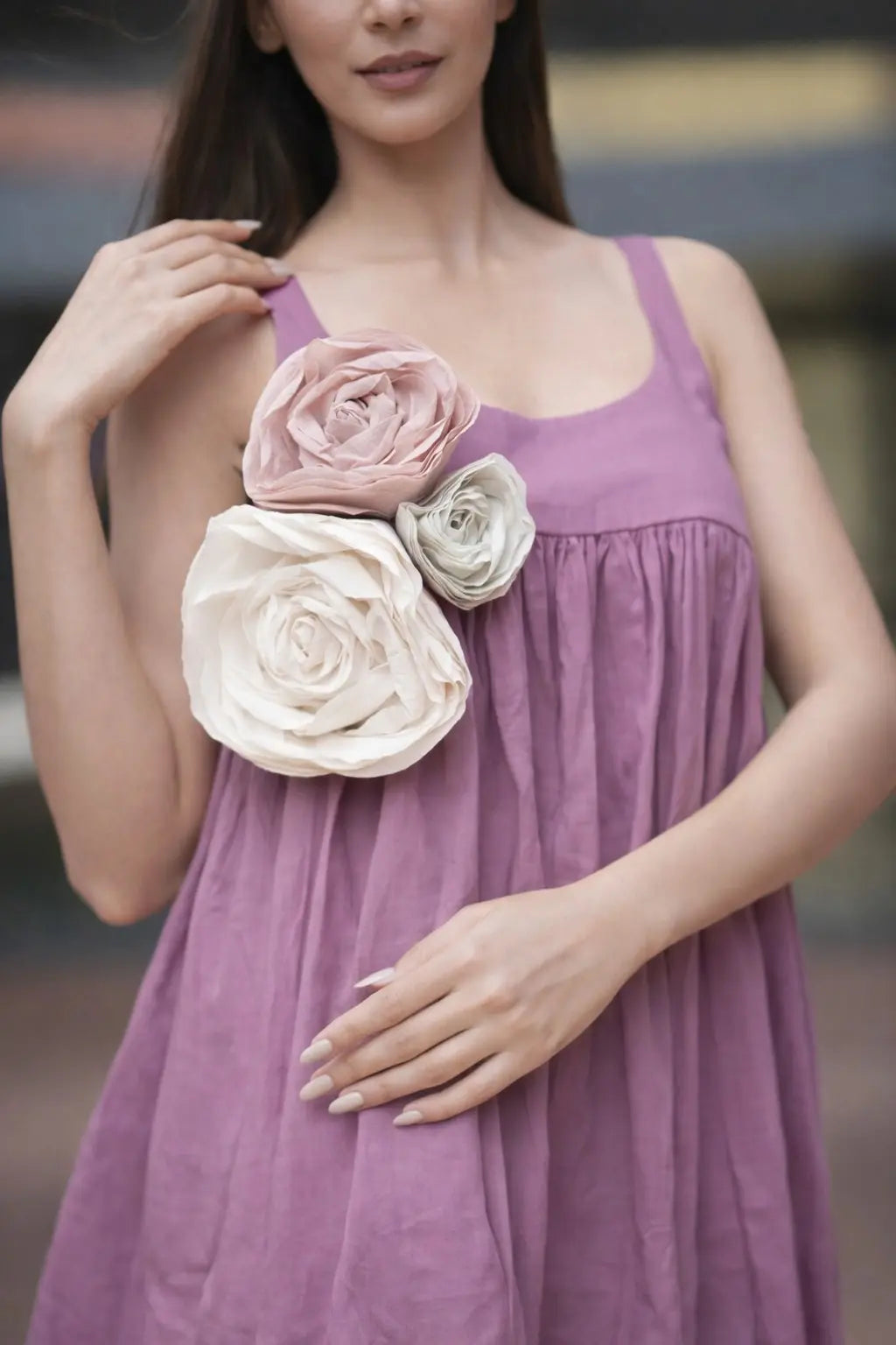 Dusty Purple With 3 Roses