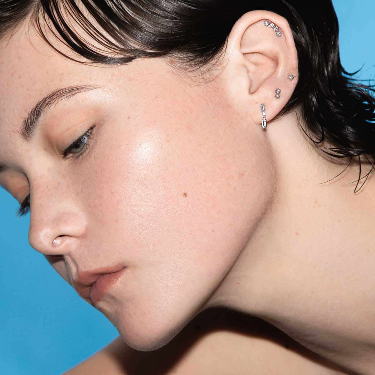 Double Pave Gold Baguette Stud Layering Earring