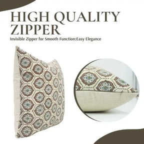 Bohemian Block Print Linen Blend Pillow Cover - Charkha