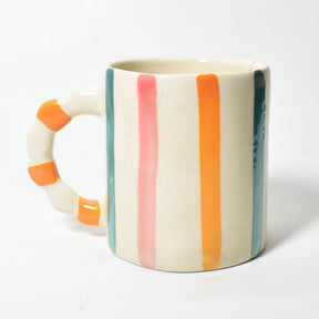 Candy Striped Ceramic Mug - 3.5x3 Inches - Set of 4