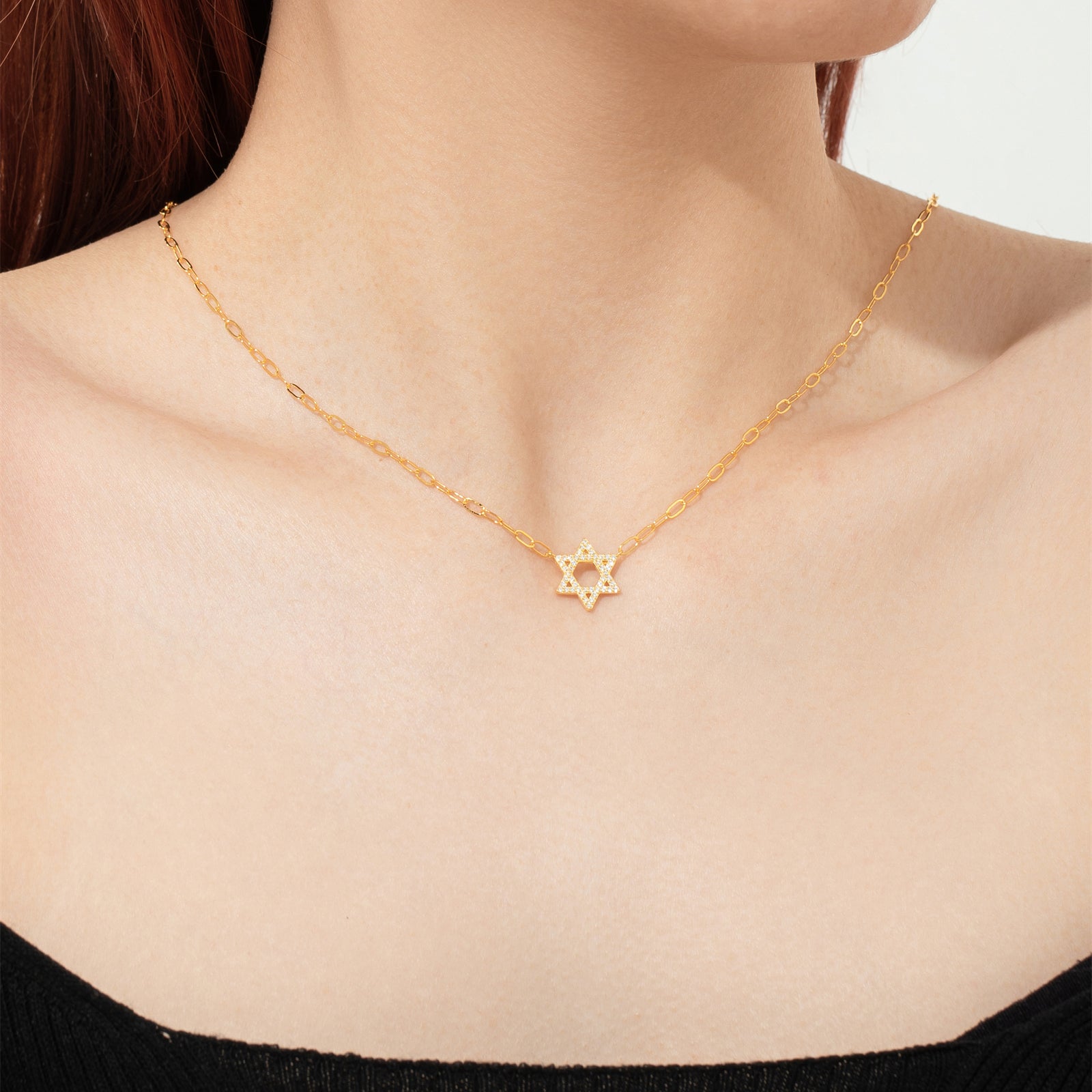 Star Of David Gold Pave Charm Necklace