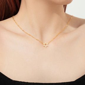 Star Of David Gold Pave Charm Necklace