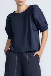 Jamie Textured Cotton Top | Navy