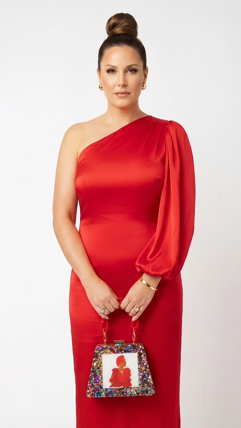 Ade Acrylic Triangular Box Clutch w/strap