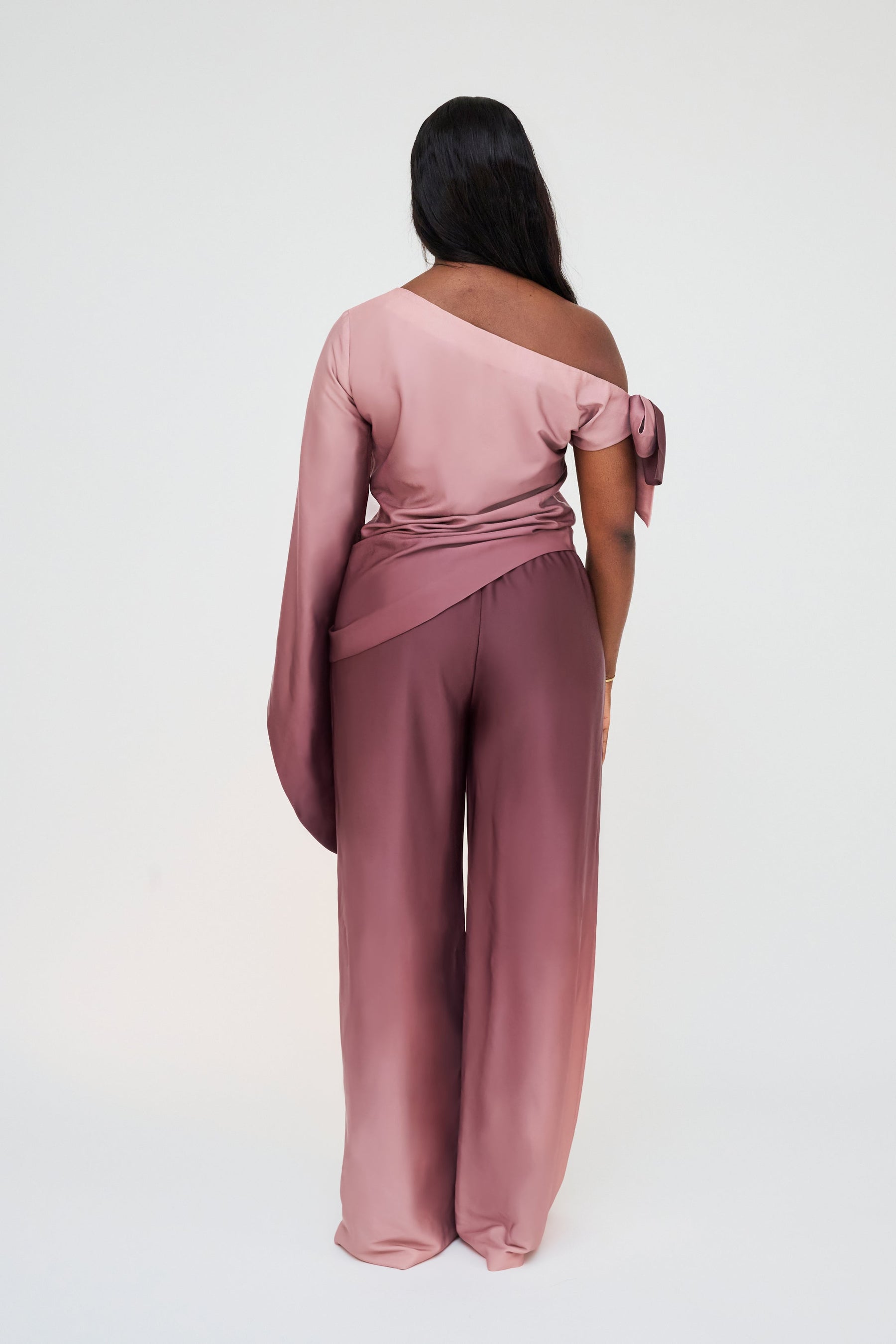 High-Waisted Wide-Leg Trousers – Rosewood Ombre