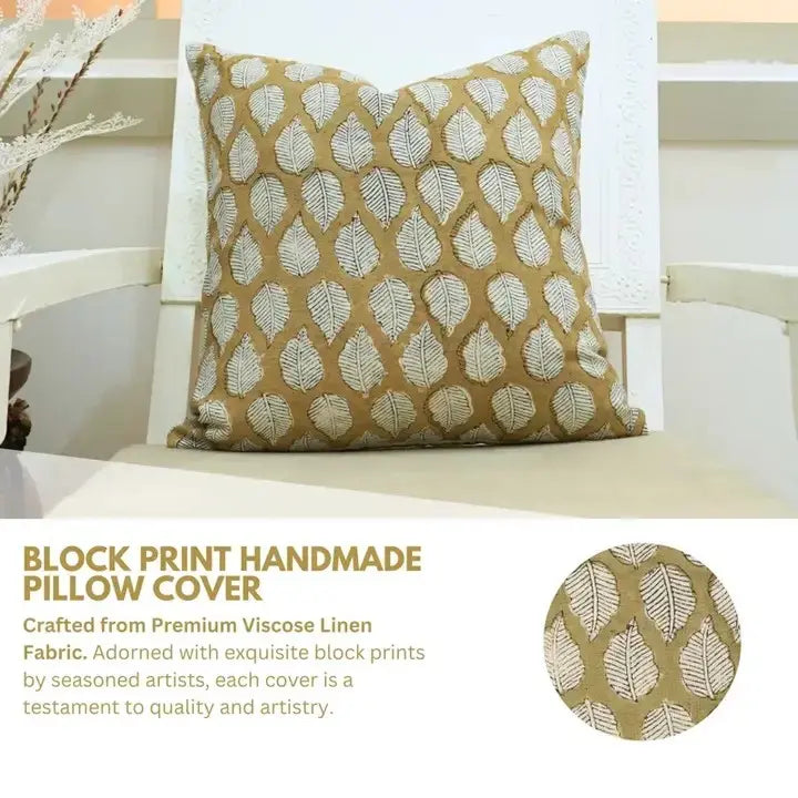 Natural Hand Blcok Print Desgin Viscose Linen Cushion Cover - Panchi