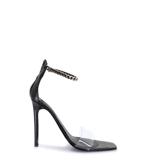 Chic Black Heeled Sandals with Chain Bracelet Ginebra