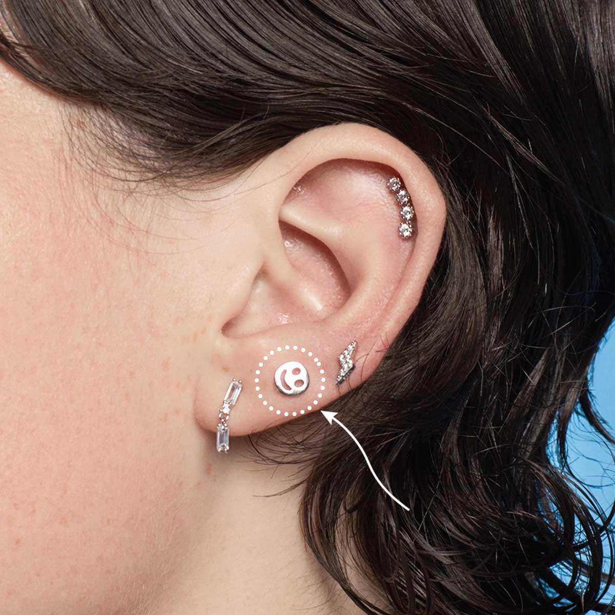 Flatback Happy Face Sterling Silver Earring Stud