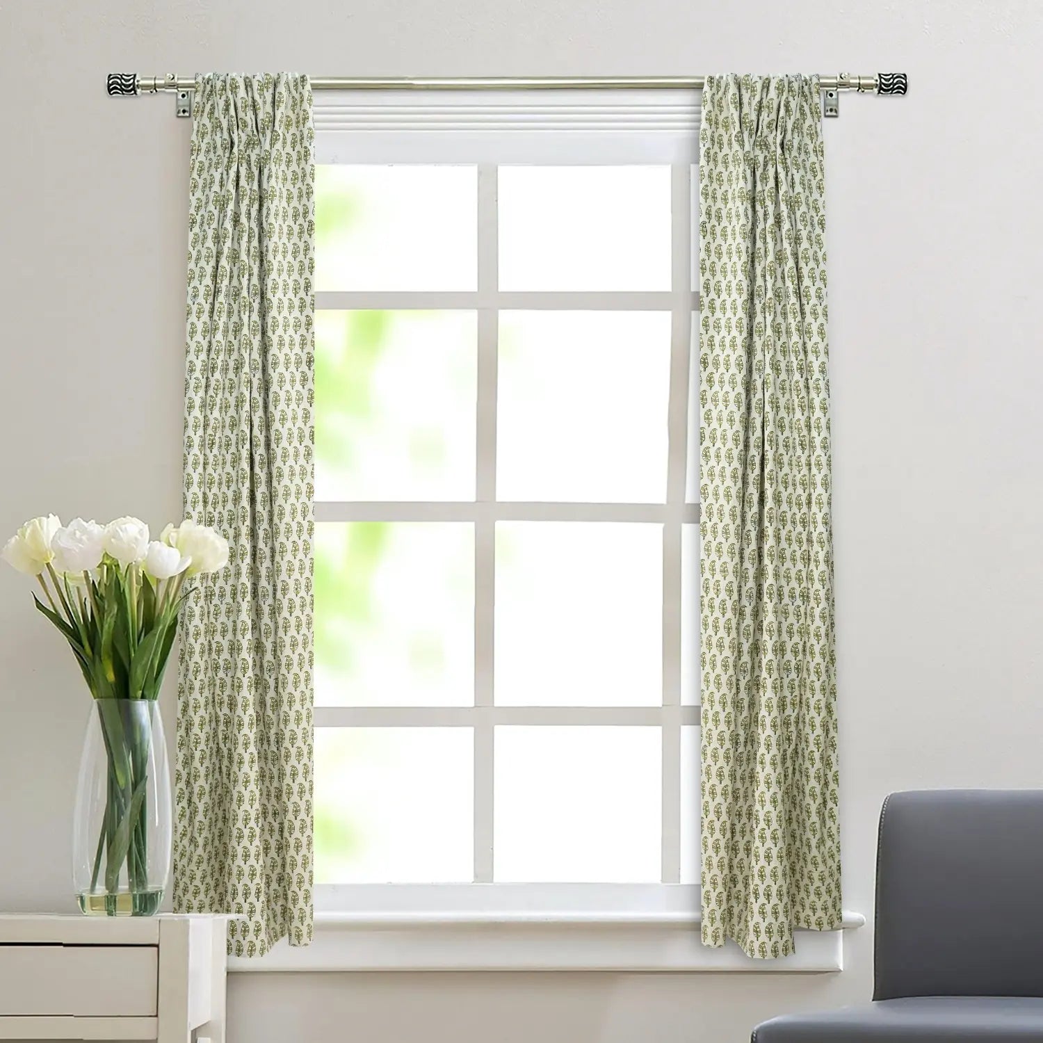 Boho Décor Block Design Viscose Linen Curtain- Lil Paisley