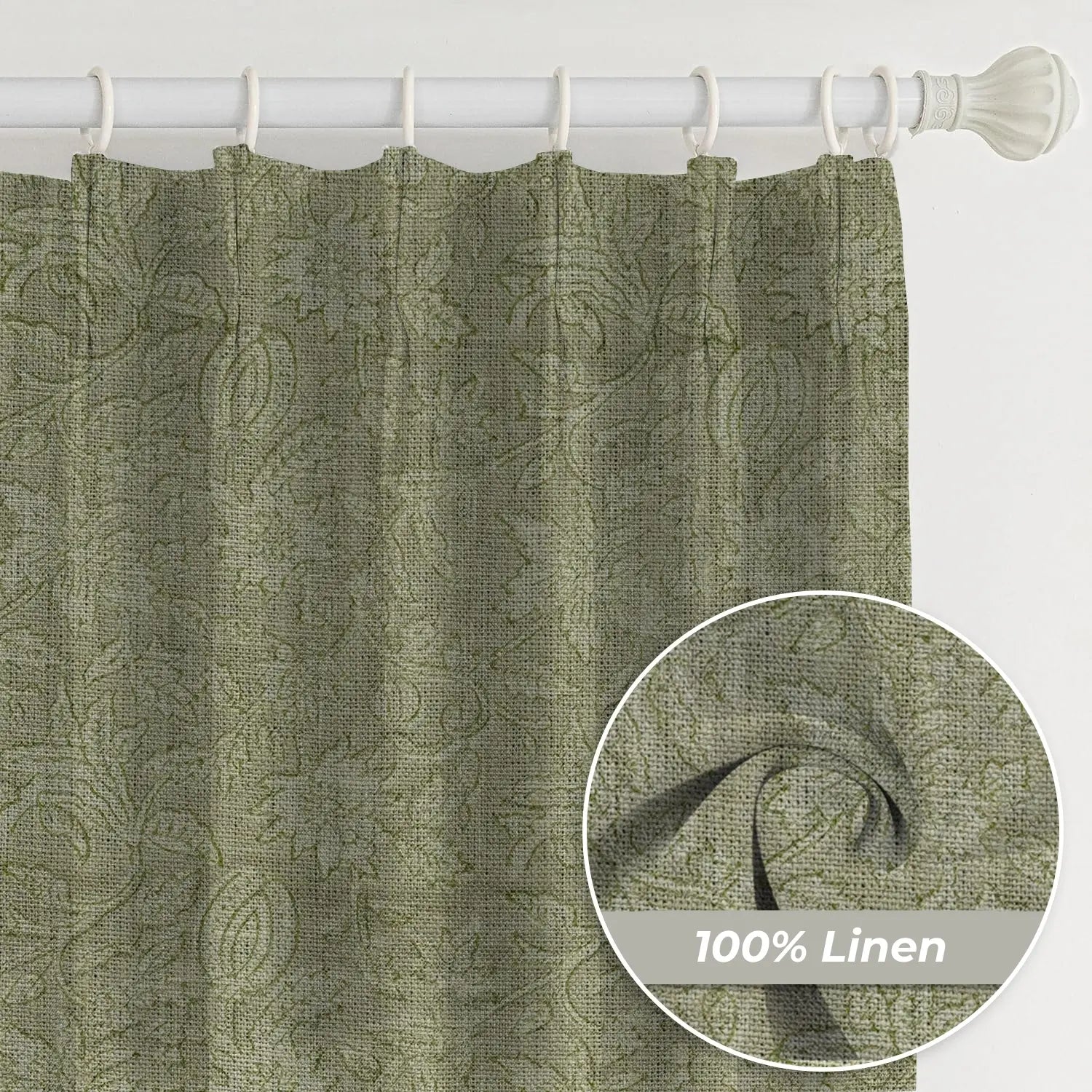 Indian Block Print Thick Linen Pleated Curtain - Manikarnika