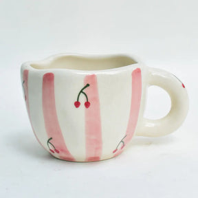 Pink Striped Cheri Ceramic Mug - 4 x 2.5 Inches , 6.5 oz