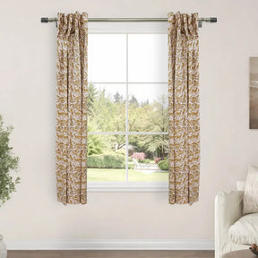 Gheravan Mustard Boho Animal Block Print Linen Curtain