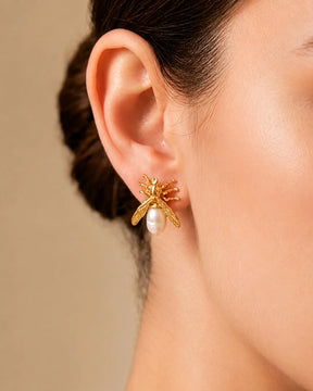 Aretes Topo Mini Hormiga Perla