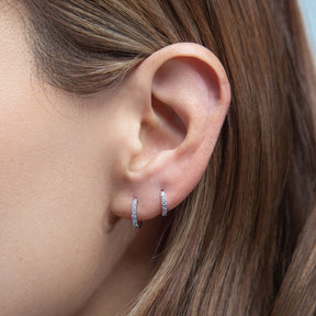 Silver Pavé Six Mm Huggie Hoop Earring