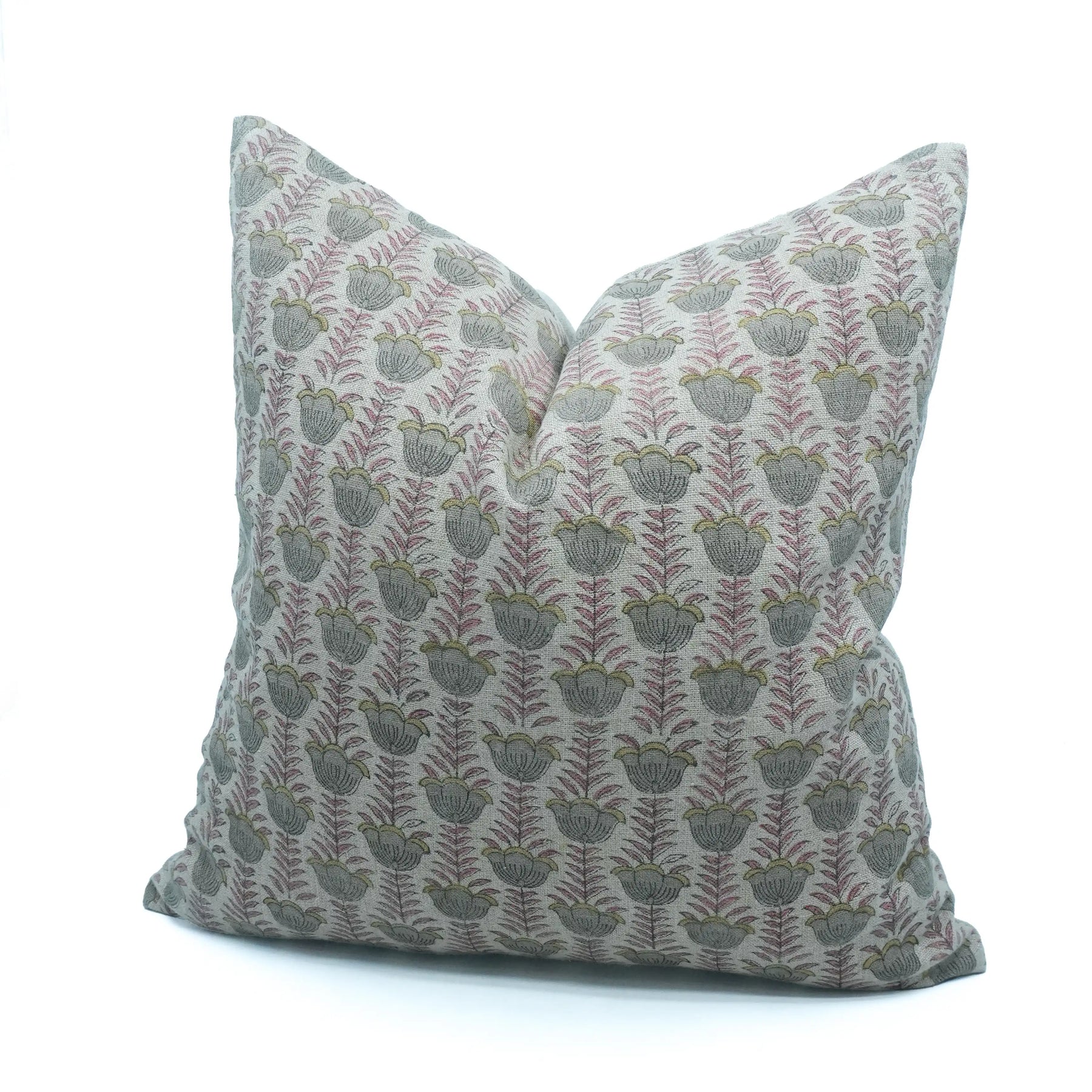 Handmade Block Print Thick Linen Throw Cushion Cover - Lotus