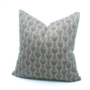 Handmade Block Print Thick Linen Throw Cushion Cover - Lotus