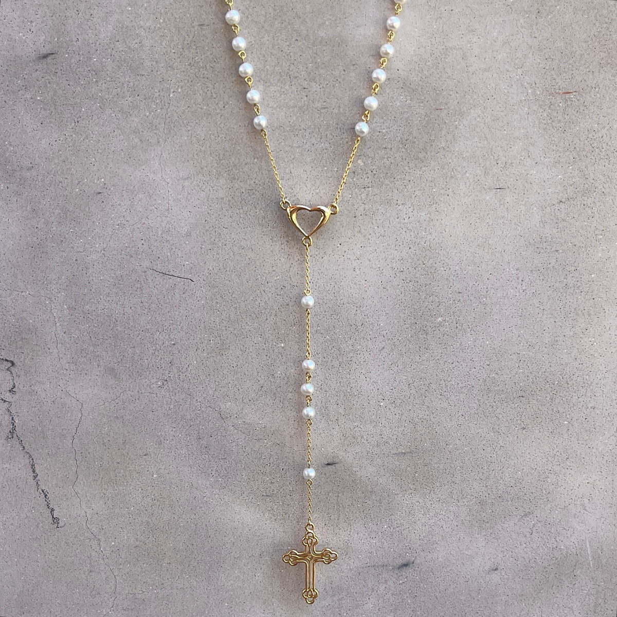 THE “PALOMA” PEARL ROSARY NECKLACE 22”