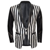 Black and white striped synthetic blazer