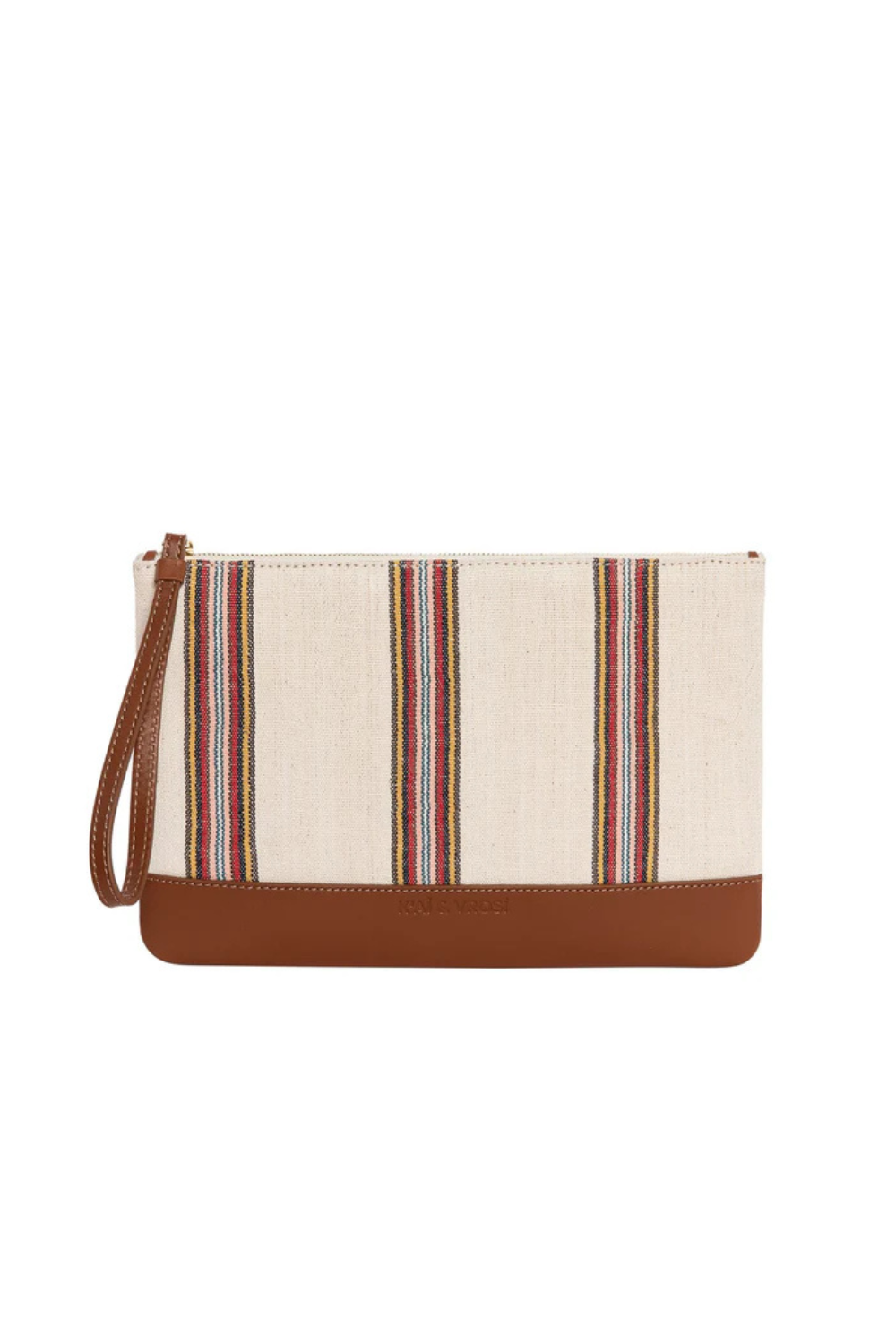 Antiochia - Tobacco Calfskin & Handloomed Fabric Clutch