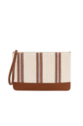 Antiochia - Tobacco Calfskin & Handloomed Fabric Clutch