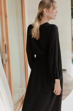 Greta Long Sleeve Midi Dress - Black