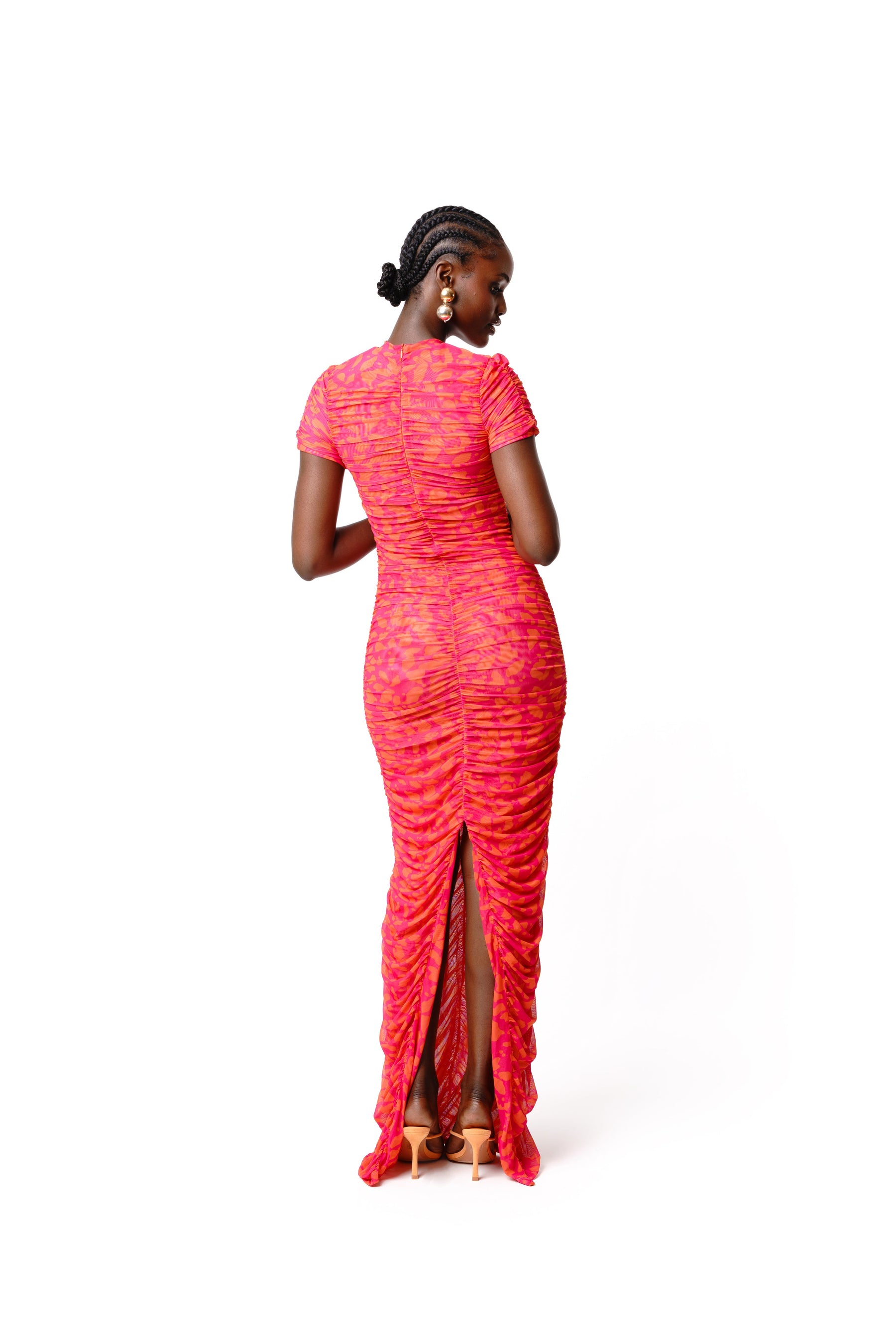 RAYE RUCHED MAXI MESH DRESS