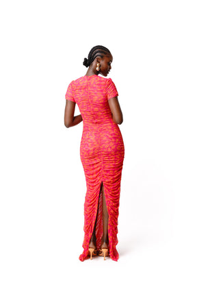 RAYE RUCHED MAXI MESH DRESS
