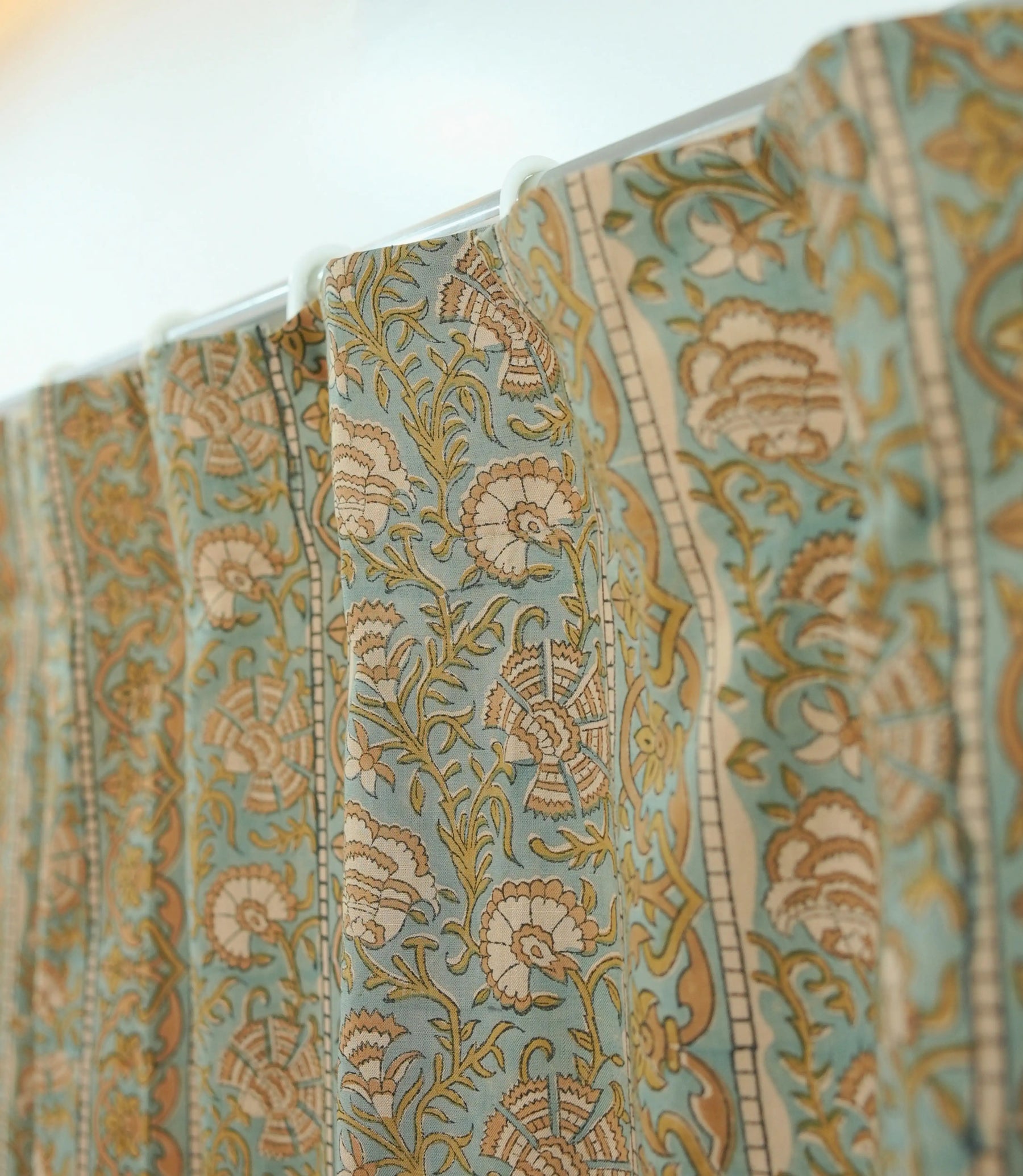 Sonakshi Handmade Floral Block Print Viscose Colored Linen Curtain
