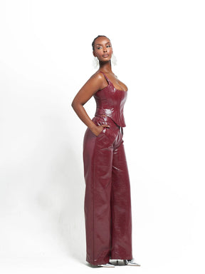 ONO Faux Leather Pants in Burgundy