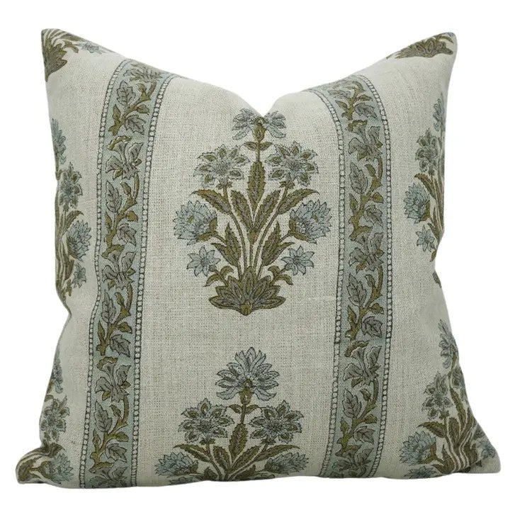 Ethnic Hand Block Printed Thick Linen Pillow Cover- Morpankh Border