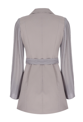 Pleated Sleeves Blazer Dress & Palazzo Wide Leg Trouser Suit