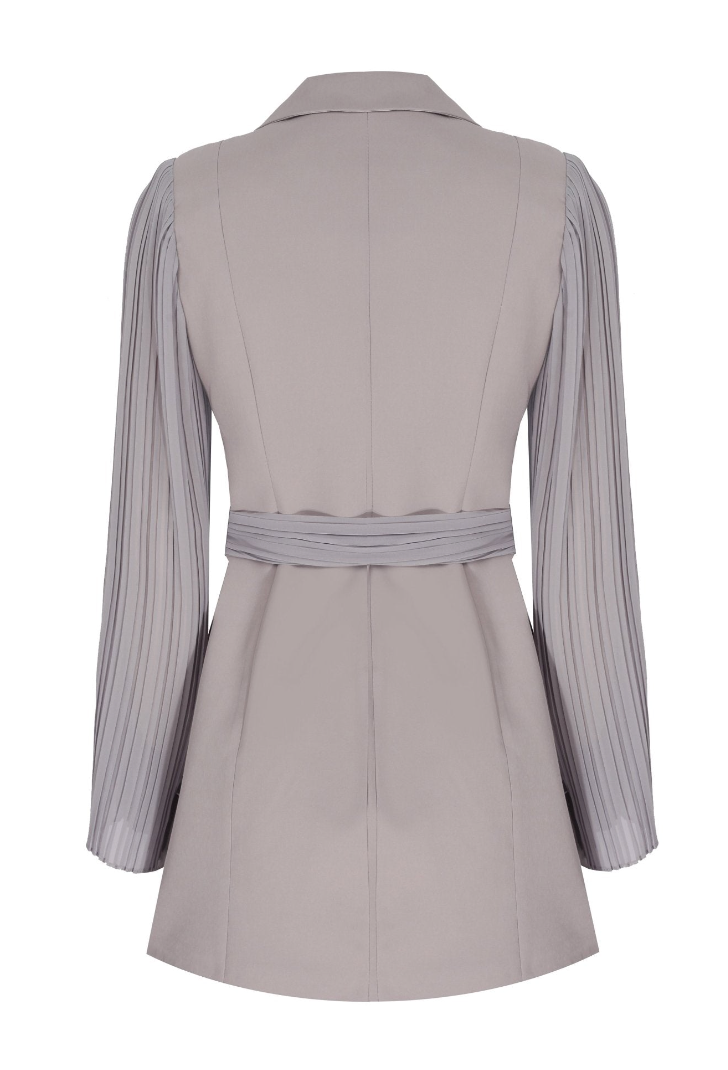 Pleated Sleeves Blazer Dress & Palazzo Wide Leg Trouser Suit