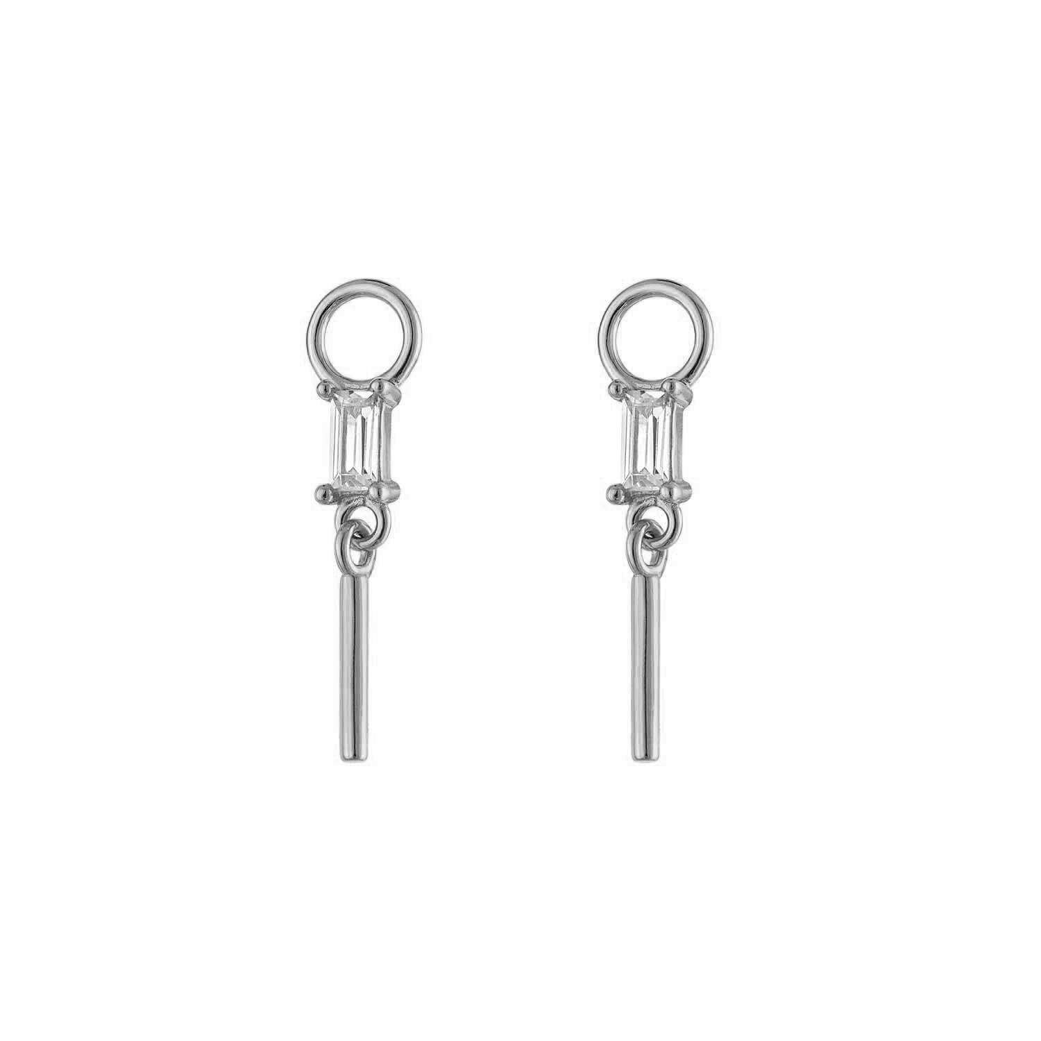 Baguette Pavé Long Charm Silver Earring Accessory