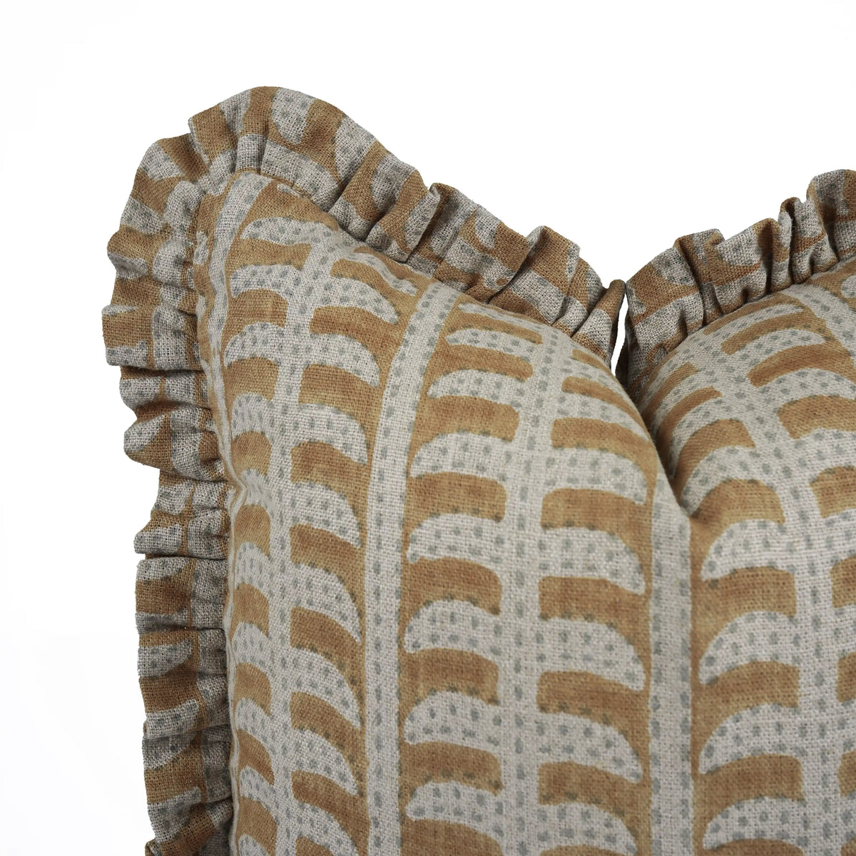 Boho Block Print Brown Thick Linen Frill Cushion Cover - Garud