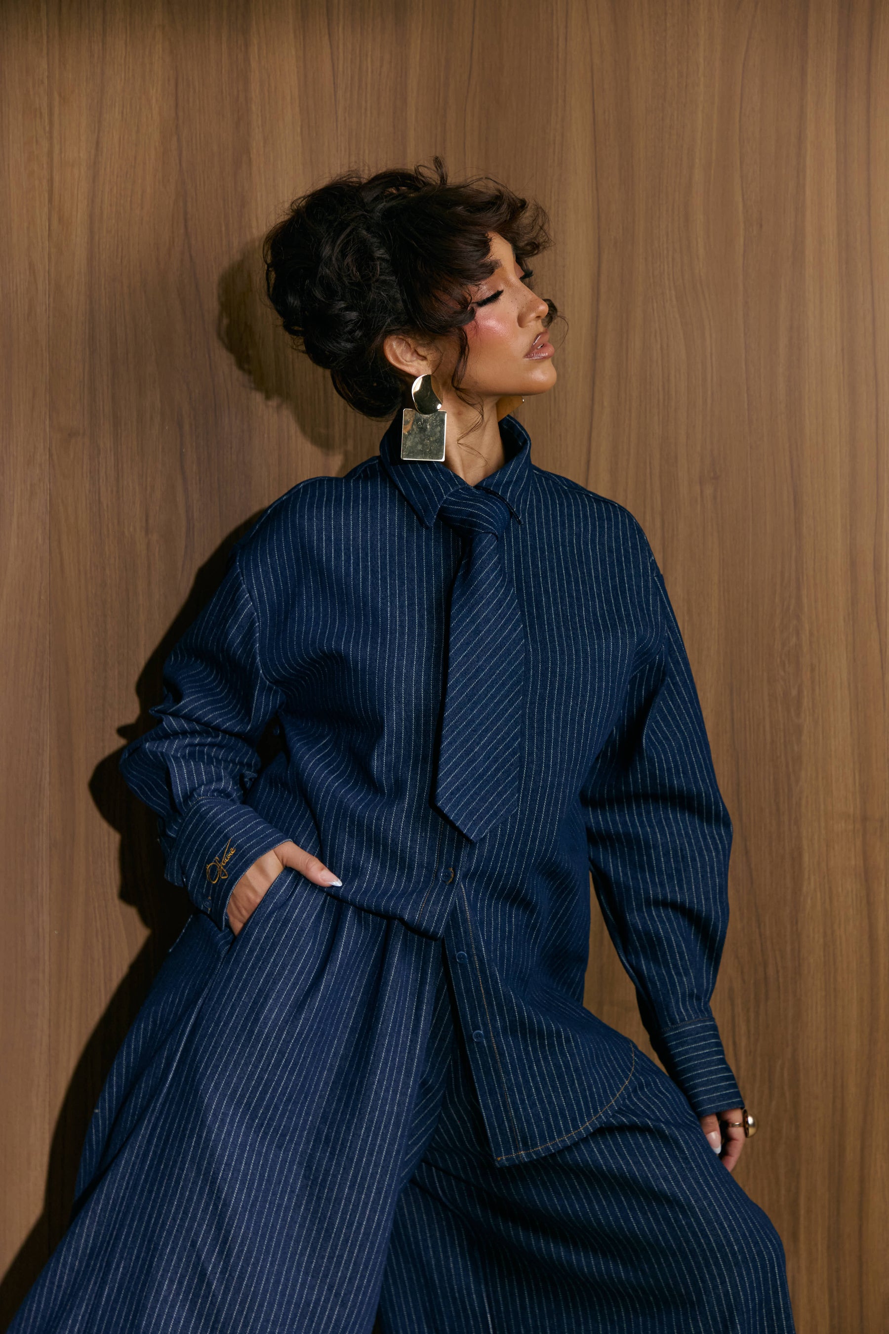 Denim Pinstripe RUE Button Up Shirt