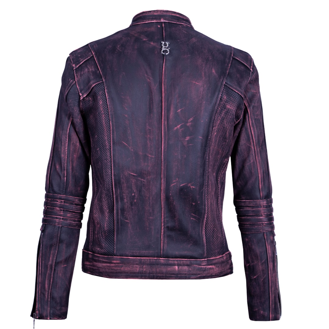 Wine red heather leather jacket