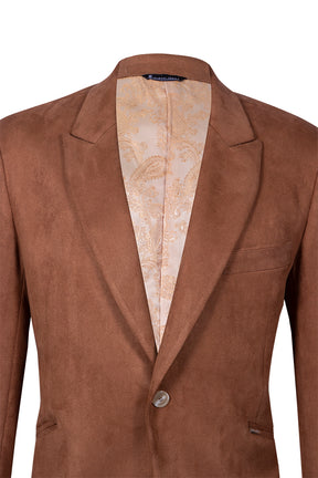 Classic Blazer in Camel Suede-Effect Fabric