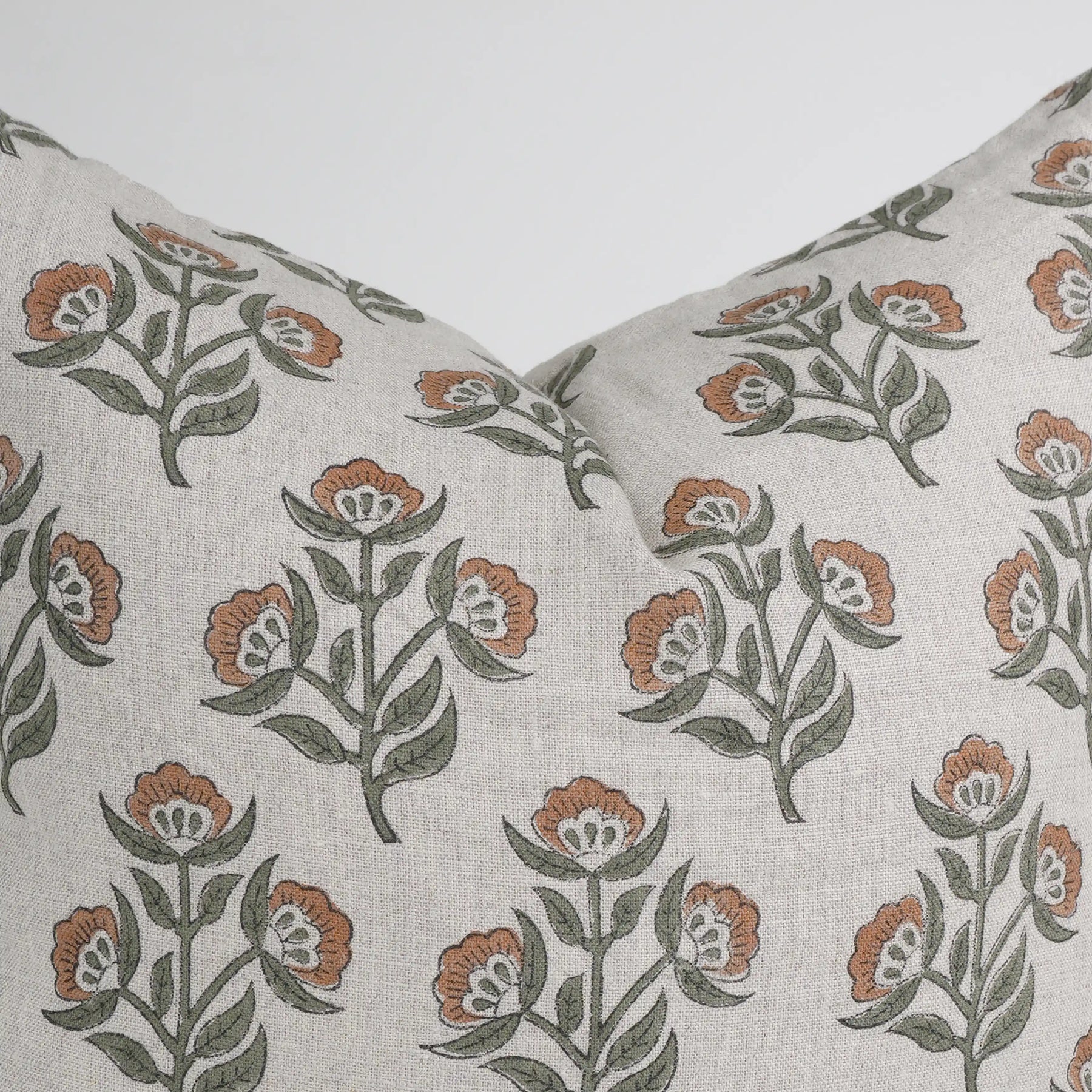 Floral Blockprint Pure Linen Pillow Cover - Bael Patra