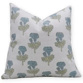 Floral Design Handmade Block Print Thick Cotton White Pillow Cover - Manmohan