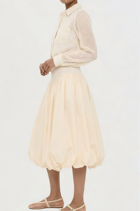 Kemi Ivory Crochet Waist Bubble Hem Cotton Skirt