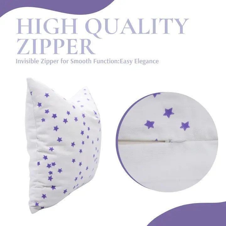 Sparkle Handmade Block Print Thick Cotton White Cushion Cover - Star