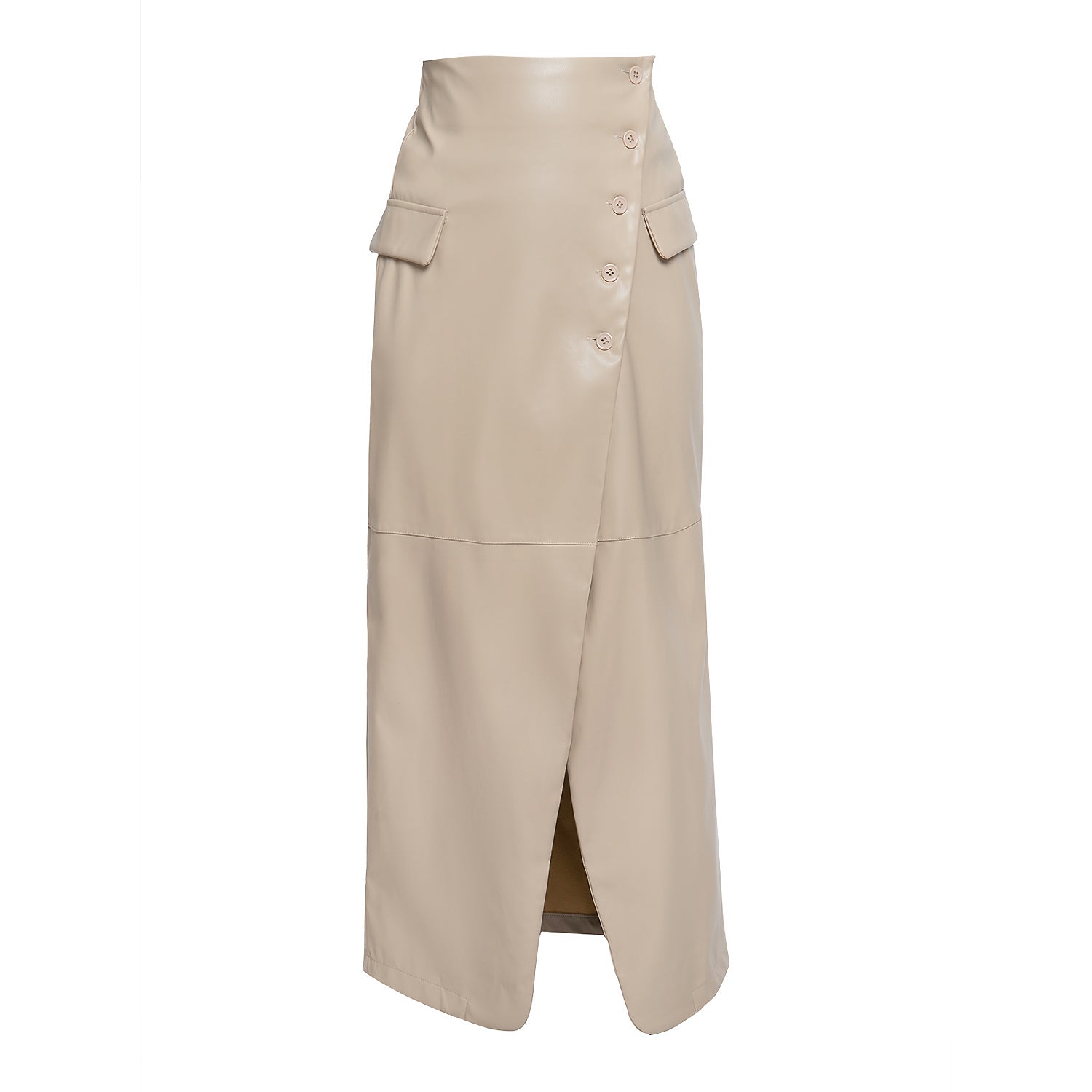 BEATRIX CREME FAUX LEATHER MIDI SKIRT