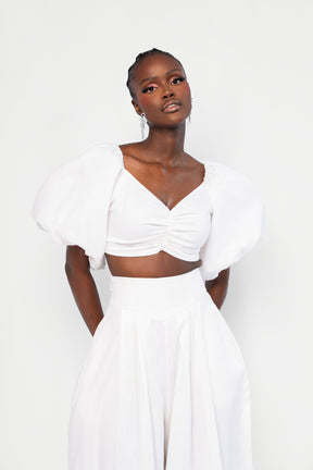 Linen KIARA Wide Leg Pants in White