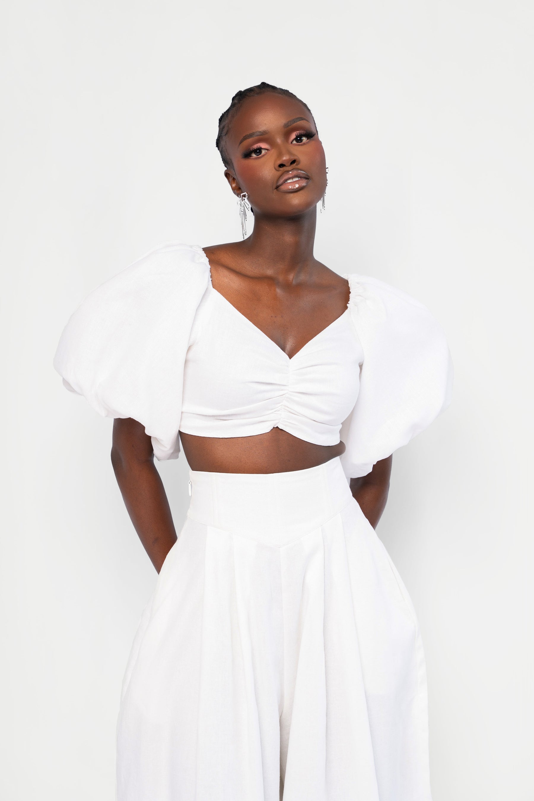 Linen KIARA Wide Leg Pants in White