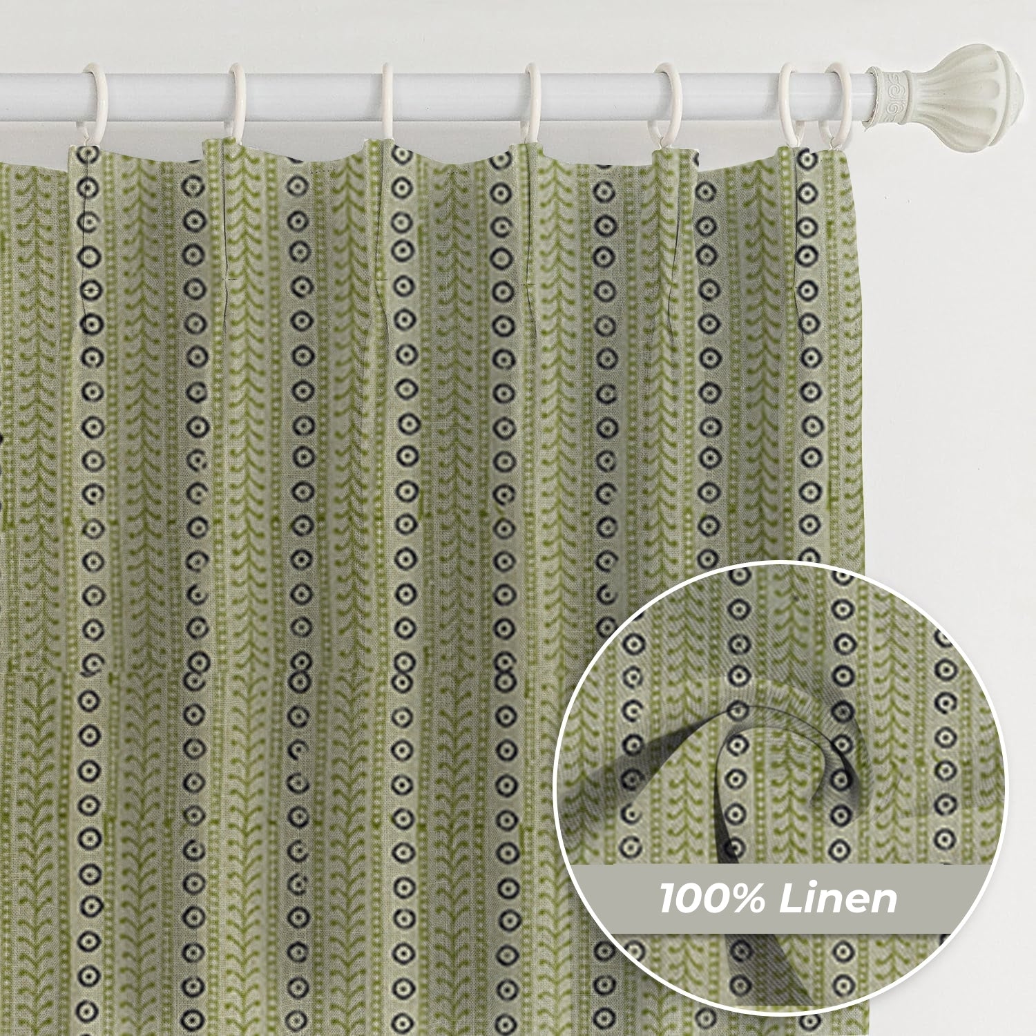 Boho Block Print Thick Linen Pleated Window - Ethic Leheriya