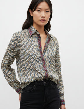 Embossed Botanical Long Sleeve Crepe Shirt