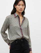 Embossed Botanical Long Sleeve Crepe Shirt