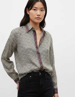 Embossed Botanical Long Sleeve Crepe Shirt